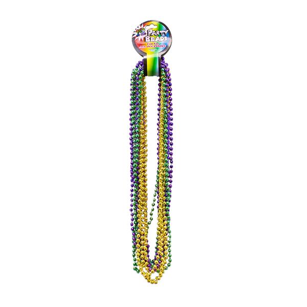 Mardi Gras 7mm Bead 33 Inch Necklaces - Pack of 12