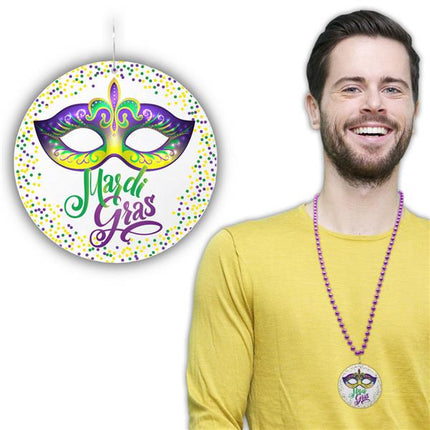 Mardi Gras Mask Medallion Bead Necklaces - Pack of 12