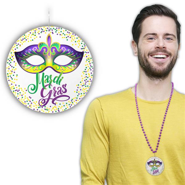 Mardi Gras Mask Medallion Bead Necklaces - Pack of 12