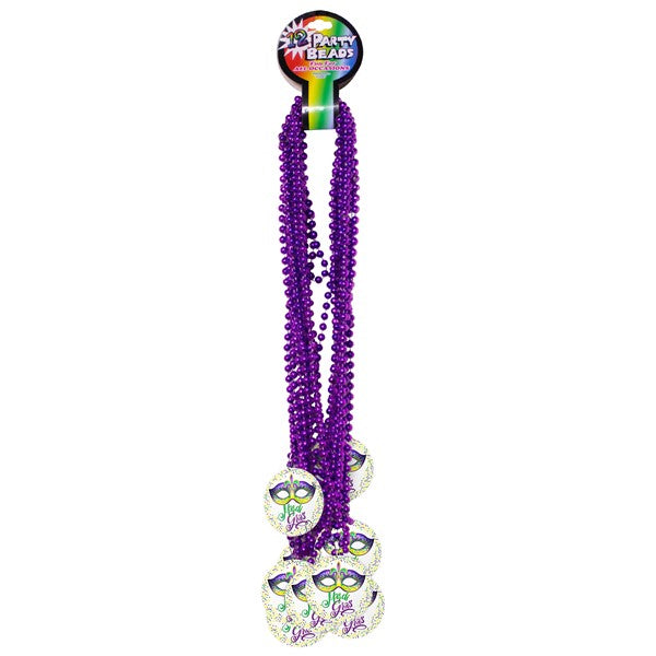 Mardi Gras Mask Medallion Bead Necklaces With Purple Beads