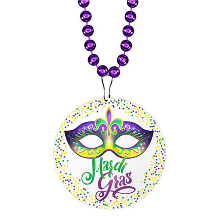 Mardi Gras Mask Medallion Beaded Necklaces - Pack of 12