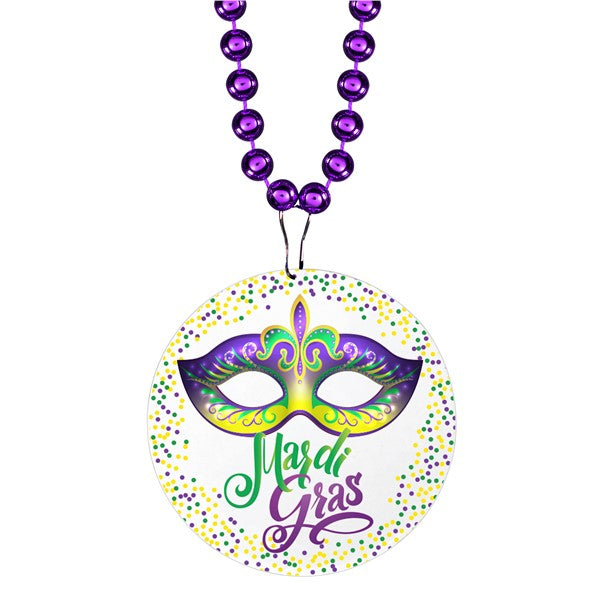 Mardi Gras Mask Medallion Beaded Necklaces - Pack of 12