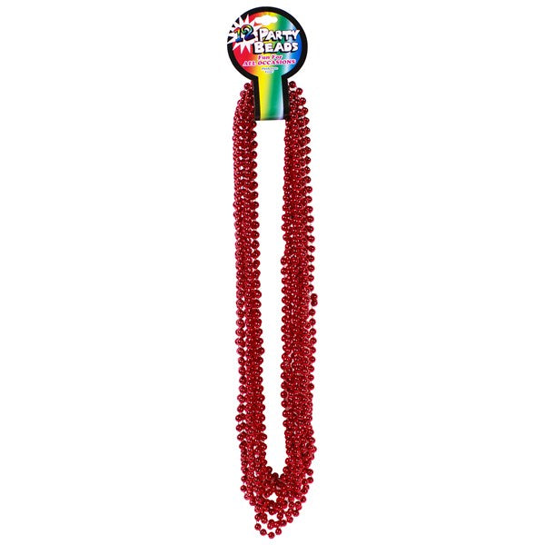Metallic Red 7mm Beaded 33 Inch Necklaces - Pack of 12