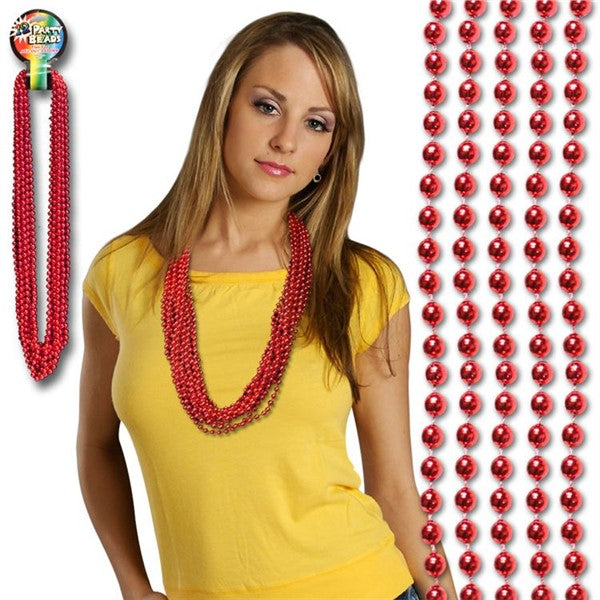 Metallic Red 7mm Beaded 33 Inch Necklaces