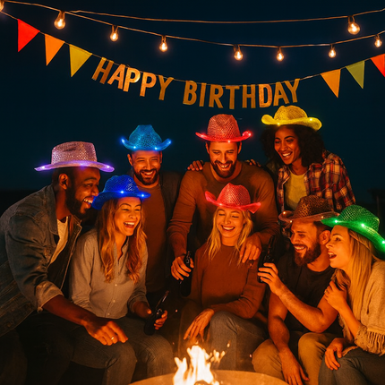 Multicoloured LED light up cowboy hat for birthday parties