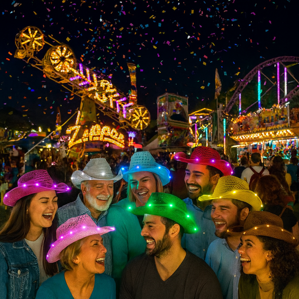LED Light Up Flashing Sequin Cowboy Hats - Pack of 12