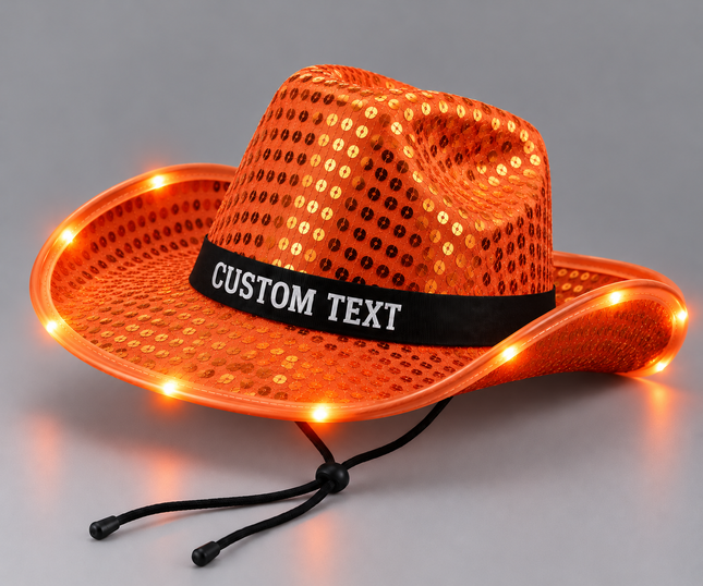 Orange LED Sequin Cowboy Hat