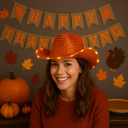 Orange light up cowboy hat for thanksgiving
