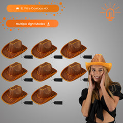 LED Flashing Orange EL Wire Sequin Cowboy Party Hat - Pack of 24 Hats