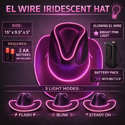 Pink EL wire cowboy hat infographics