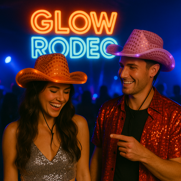 LED Light Up Flashing Sequin Pink & Orange Cowboy Hat - Pack of 2 Hats