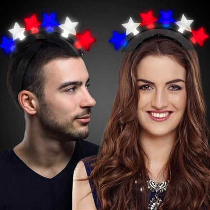 Patriotic LED Light Up Red White Blue Stars Mohawk Headband