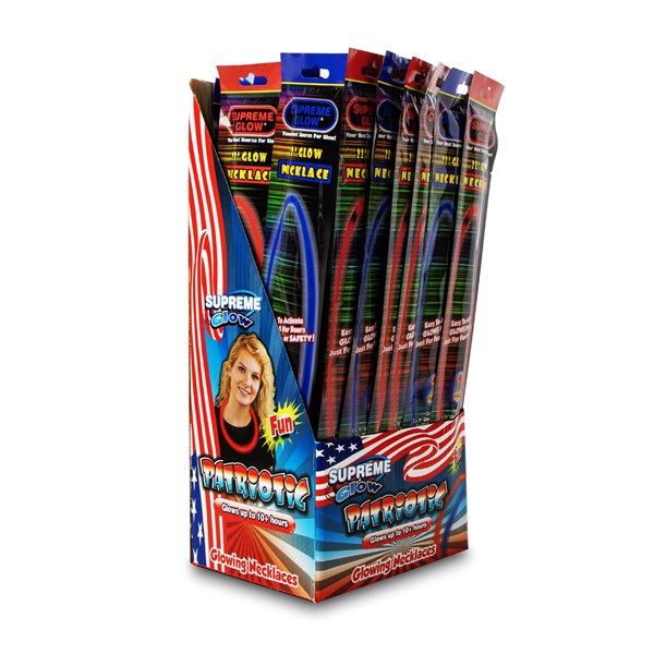 Patriotic Red & Blue Glow Necklaces - Retail Counter Display Pack of 48