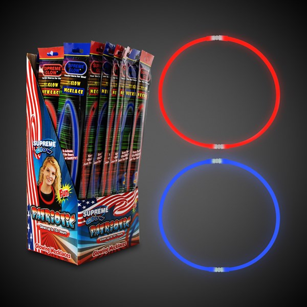 Patriotic Red & Blue Glow Necklaces Retail Counter Display - Pack of 48