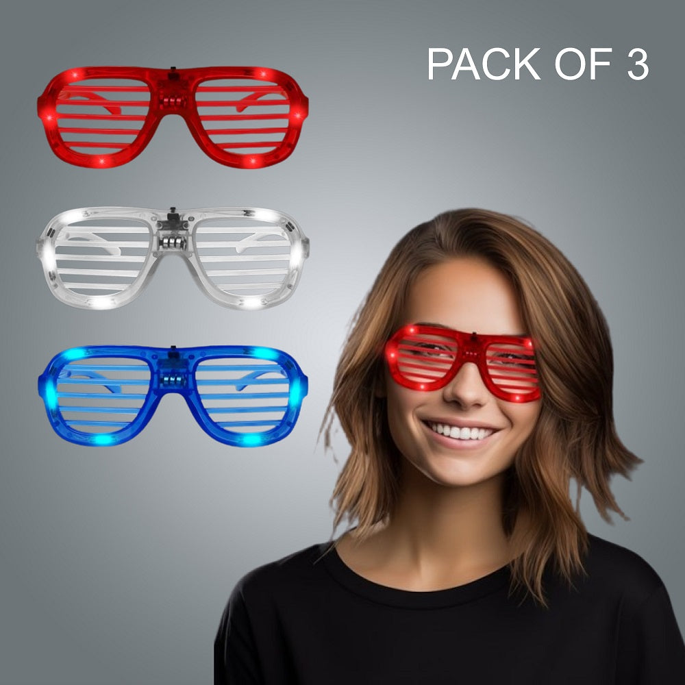 Patriotic Red White And Blue LED Light Up Slotted Shades - Pack of 3