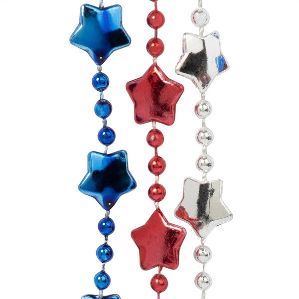 Patriotic Red, White & Blue Star Bead 33 Inch Necklaces