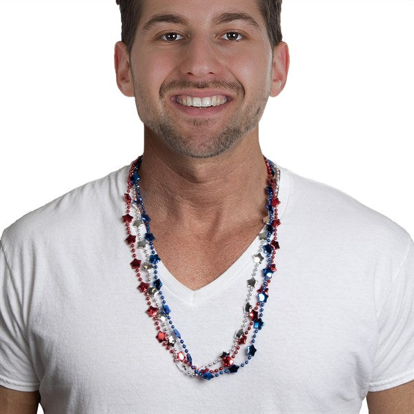 Patriotic Red, White & Blue Star Bead Necklaces
