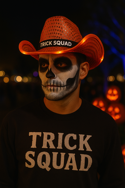 Personalized LED Light Up Flashing Orange Sequin Cowboy Hat - Pack of 20 Custom Hats