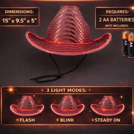 Pink LED Flashing Glow El Wire Sequin Cowboy Hat
