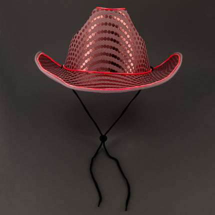Pink LED Flashing Glow El Wire Sequin Cowboy Hat | PartyGlowz