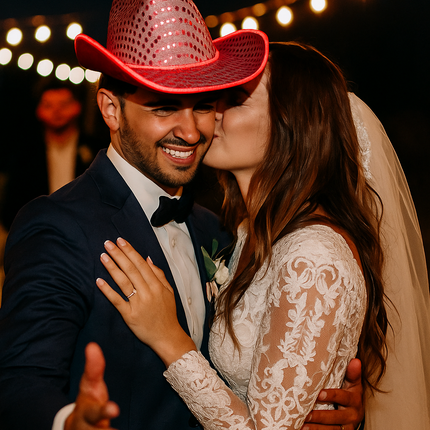 Pink LED Flashing Glow El Wire Sequin Cowboy Hat