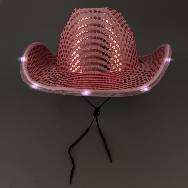 LED Light Up Flashing Pink Sequin Cowboy Hat