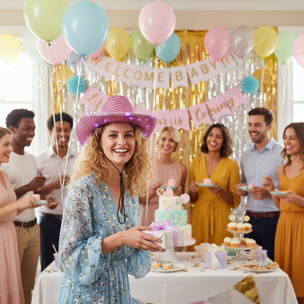 Pink cowgirl hat for baby shower