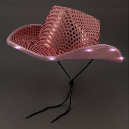 LED Light Up Flashing Pink Cowboy Hat With Sequins