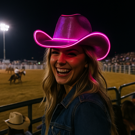 Pink iridescent glitter space cowboy hat for rodeos