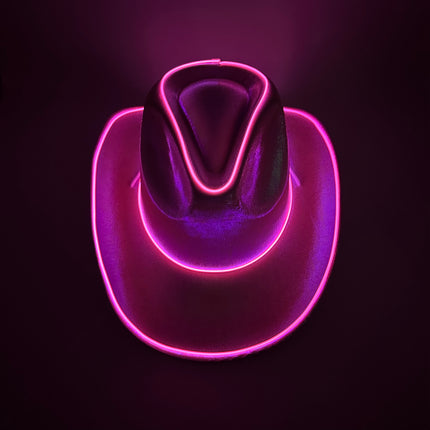 EL WIRE Light Up Iridescent Space Light Pink Cowboy Hat | PartyGlowz