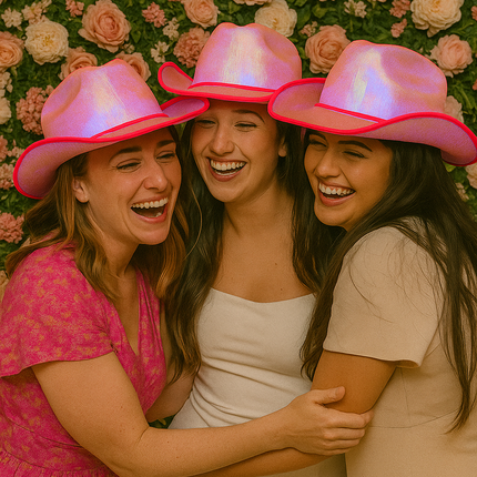 Pink iridescent glitter space cowboy hat for bachelorette party