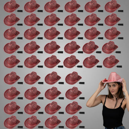 LED Flashing Pink EL Wire Sequin Cowboy Party Hat - Pack of 36 Hats