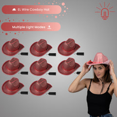 LED Flashing Pink EL Wire Sequin Cowboy Party Hat - Pack of 36 Hats