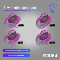 Pink EL WIRE Light Up Iridescent Space Cowboy Hat - Pack of 4 Hats