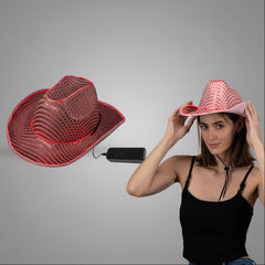 Pink LED Flashing Glow El Wire Sequin Cowboy Hat | PartyGlowz