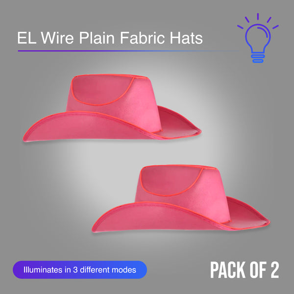 Pink EL Wire Light Up Glow Plain Cowboy Hat - Pack of 2 Hats
