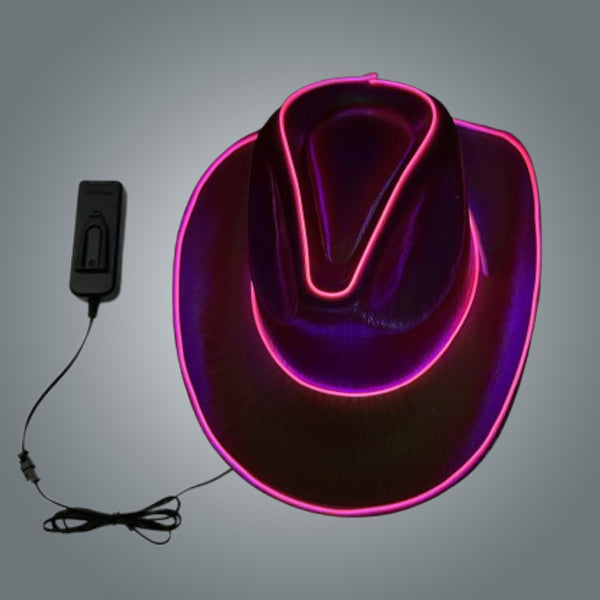 Pink EL WIRE Light Up Iridescent Space Cowboy Hat - Pack of 3 Hats