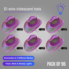 Pink EL WIRE Light Up Iridescent Space Cowboy Hat - Pack of 96 Hats