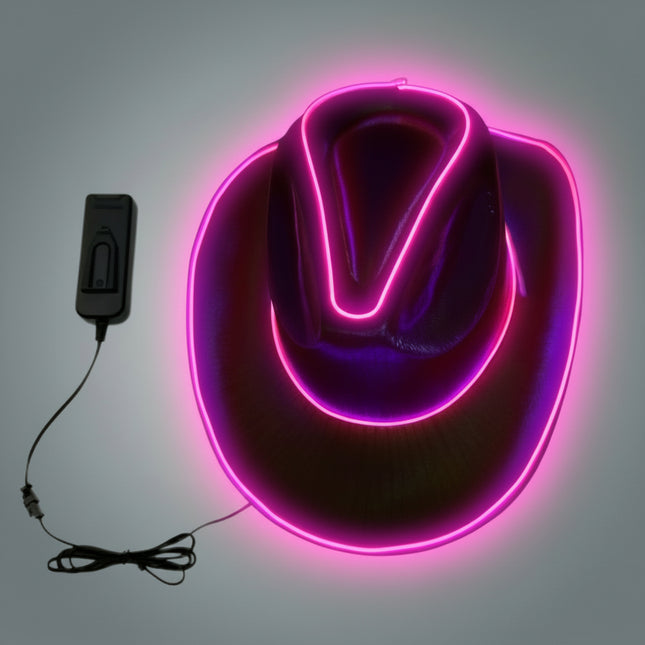 Pink EL WIRE Light Up Iridescent Space Cowboy Hat - Pack of 96 Hats