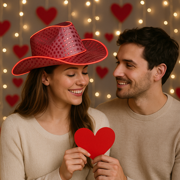 LED Flashing Glow EL Wire Pink Sequin Cowboy Party Hat