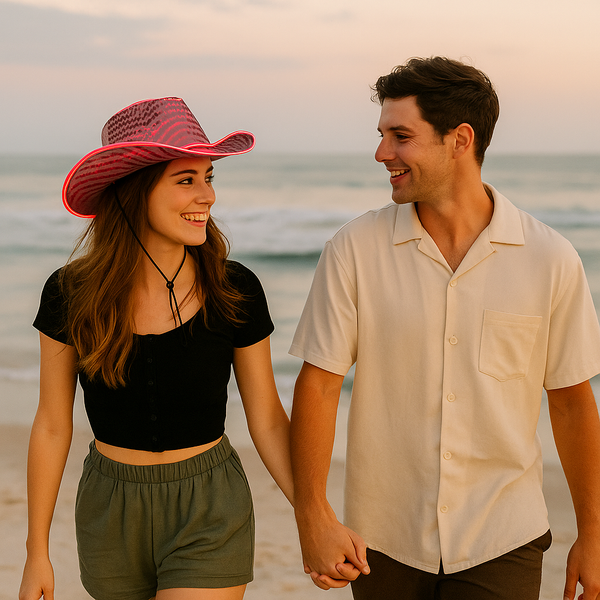 LED Flashing Glow EL Wire Pink Sequin Cowboy Party Hat