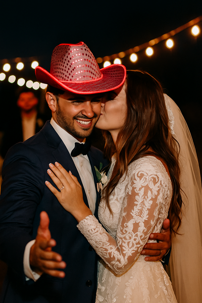LED Flashing Glow EL Wire Pink Sequin Cowboy Party Hat