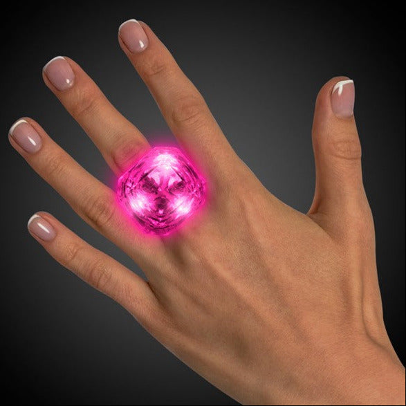 Pink LED Light Up Flashing Diamond Ring