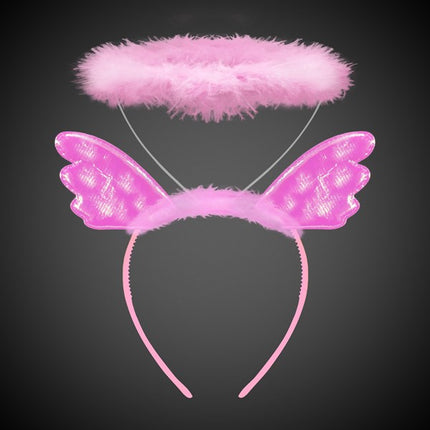 Pink LED Light Up Pink Plush Angel Headband