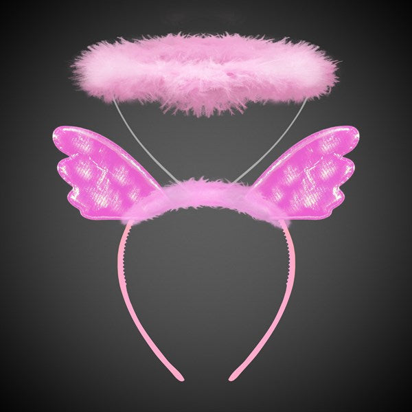 Pink LED Light Up Pink Plush Angel Headband