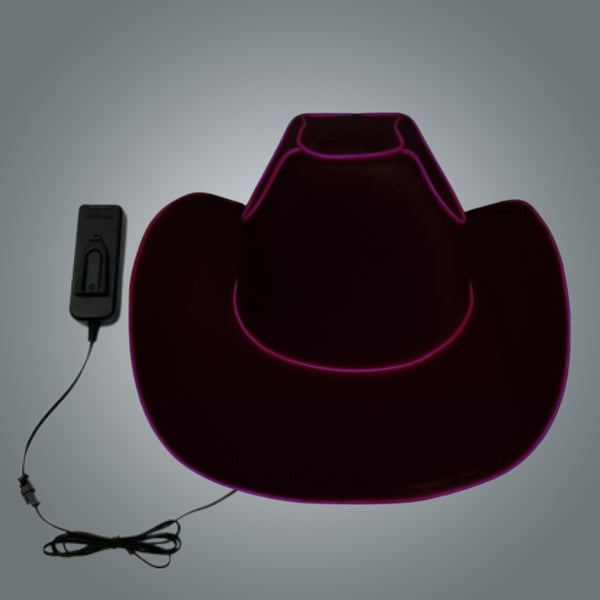 Pink Light Up EL Wire Glow Plain Cowboy Hat