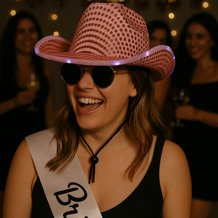 LED Light Up Flashing Pink Cowboy Hat With Sequins