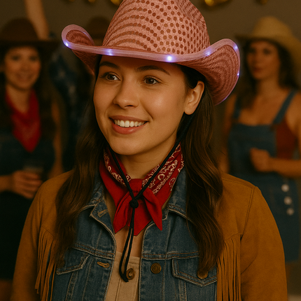 LED Light Up Flashing Pink Cowboy Hat With Sequins