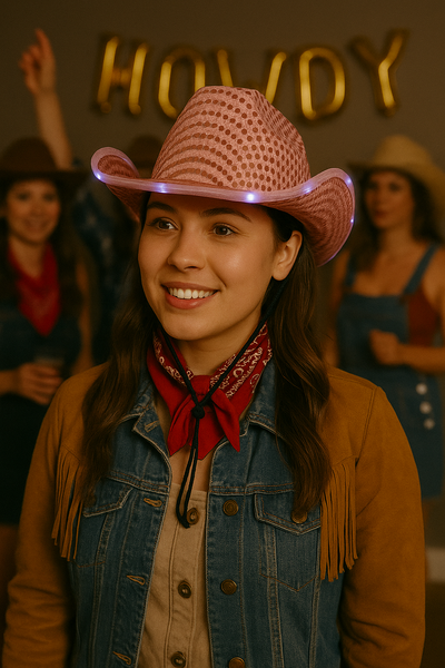 LED Light Up Flashing Pink Cowboy Hat With Sequins