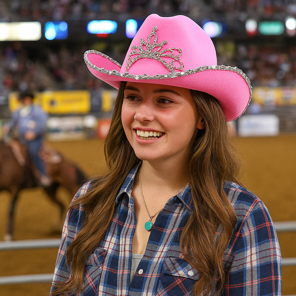 Stylish Velvet Cowboy Hat with Tiara